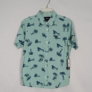NWT RVCA Boys Pommier Palm Short Sleeve Button Down Size XL Boys Fit Summer
